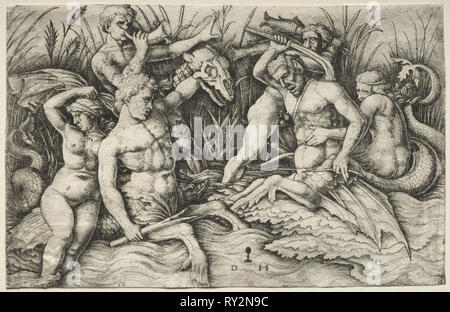 Zwei Tritonen Kampf - Kampf der Götter (rechts). Ich Daniel Hopfer (Deutsch, C. 1470-1536), Kopie nach Andrea Mantegna (Italienisch, 1431-1506). Ätzen Stockfoto