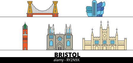 Vereinigtes Königreich, Bristol flachbild Wahrzeichen Vector Illustration. Vereinigtes Königreich, Bristol Linie Stadt mit berühmten reisen Sehenswürdigkeiten, Skyline, Design. Stock Vektor