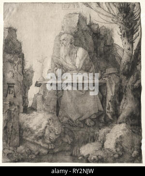 Der hl. Hieronymus sitzt in der Nähe eines Pollard Willow, 1512. Albrecht Dürer (1471-1528). Drypoint; Blatt: 20,7 x 18,1 cm (8 1/8 x 7 1/8 in. Stockfoto