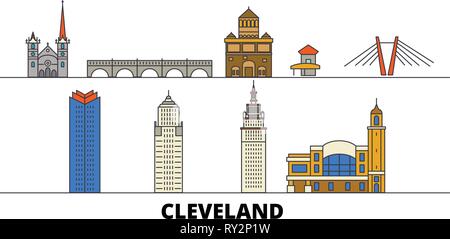 United States, Cleveland flachbild Wahrzeichen Vector Illustration. United States, Cleveland Linie Stadt mit berühmten reisen Sehenswürdigkeiten, Skyline, Design. Stock Vektor