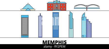 United States, Memphis flachbild Wahrzeichen Vector Illustration. Usa, Memphis, die Stadt mit dem berühmten reisen Sehenswürdigkeiten, Skyline, Design. Stock Vektor