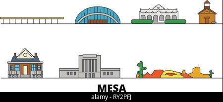 United States, Mesa flachbild Wahrzeichen Vector Illustration. United States, Mesa Linie Stadt mit berühmten reisen Sehenswürdigkeiten, Skyline, Design. Stock Vektor