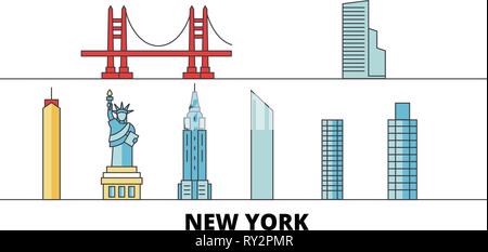 United States, New York flachbild Wahrzeichen Vector Illustration. United States, New York die Stadt mit dem berühmten reisen Sehenswürdigkeiten, Skyline, Design. Stock Vektor