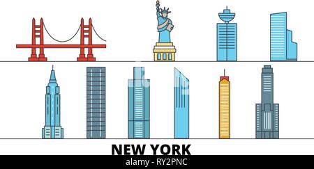 United States, New York City Wohnung Wahrzeichen Vector Illustration. United States, New York City die Stadt mit dem berühmten reisen Sehenswürdigkeiten, Skyline, Design. Stock Vektor