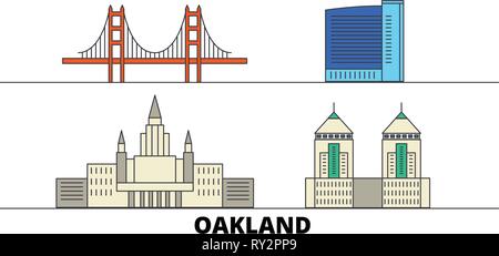 United States, Oakland flachbild Wahrzeichen Vector Illustration. United States, Oakland Linie Stadt mit berühmten reisen Sehenswürdigkeiten, Skyline, Design. Stock Vektor