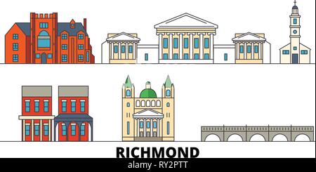 United States, Richmond flachbild Wahrzeichen Vector Illustration. United States, Richmond, die Stadt mit dem berühmten reisen Sehenswürdigkeiten, Skyline, Design. Stock Vektor