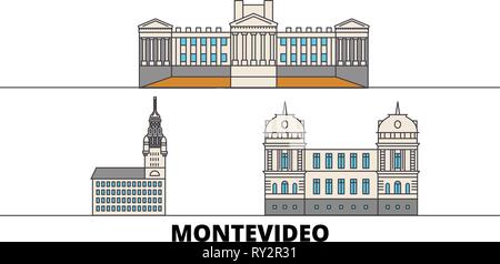 Uruguay, Montevideo flachbild Wahrzeichen Vector Illustration. Uruguay, Montevideo Linie Stadt mit berühmten reisen Sehenswürdigkeiten, Skyline, Design. Stock Vektor