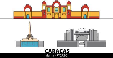 Venezuela, Caracas flachbild Wahrzeichen Vector Illustration. Venezuela, Caracas Linie Stadt mit berühmten reisen Sehenswürdigkeiten, Skyline, Design. Stock Vektor