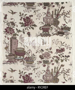 Fragment des Holzschnitts bedruckte Baumwolle, C. 1780. Firma Christophe Philippe Oberkampf (Französisch, 1738-1815). Holzschnitt auf Baumwolle; gesamt: 54,6 x 47,6 cm (21 1/2 x 18 3/4 in Stockfoto