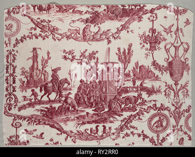 Fragmente der Kupferstich bedruckte Baumwolle, C. 1789. Firma Christophe Philippe Oberkampf (Französisch, 1738-1815), Jean-Baptiste Marie Hüet (Französisch, 1745-1811). Kupferstich bedruckte Bettwäsche; insgesamt: 68 x 91 cm (26 3/4 x 35 13/16 in Stockfoto