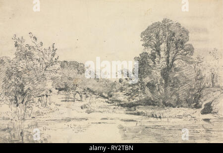 Landschaft mit Bäumen rund um einen Teich. John Constable (Briten, morisot). Graphit; Blatt: 19,5 x 31,1 cm (7 11/16 x 12 1/4 in Stockfoto