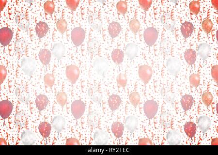 Helle Serpentine und Konfetti mit roten und weißen Luftballons auf weißen breiten Hintergrund Stock Vektor