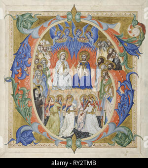 Erste G [audeamus Omnes] aus einer Schrittweisen: Das Gericht des Himmels, 1371-77. Don Silvestro dei Gherarducci (Italienisch, 1339-1399). Tusche, Tempera und Gold auf Pergament; Blatt: 38,6 x 36,5 cm (15 1/4 x 14 3/8 in.); gerahmt: 68,9 x 53 cm (27 1/8 x 20 7/8 in.); verfilzt: 63,5 x 47,6 cm (25 x 18 3/4 in Stockfoto