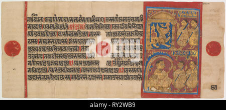 Kalpa-sutra Manuskript mit 24 Miniaturen: Sthulabhadra wie ein Löwe, C. 1475-1500. Westliche Indien, Gujarat, im letzten Viertel des 15. Jahrhunderts. Farbe und Gold auf Papier; gesamt: 12,5 x 25,7 cm (4 15/16 x 10 1/8 in. Stockfoto