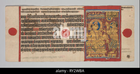 Kalpa-sutra Manuskript mit 24 Miniaturen: Sakra Ladung Harinegamesin, C. 1475-1500. Westliche Indien, Gujarat, im letzten Viertel des 15. Jahrhunderts. Farbe und Gold auf Papier; gesamt: 12,5 x 25,7 cm (4 15/16 x 10 1/8 in. Stockfoto