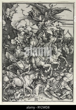 Die vier Reiter, die aus der Apokalypse, C. 1498. Albrecht Dürer (1471-1528). Holzschnitt; Blatt: 40 x 28,8 cm (15 3/4 x 11 5/16 Zoll Stockfoto