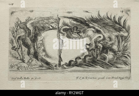 Sammlung von verschiedenen Launen und neue Designs für Kartuschen und Ornamente: Keine 14. Stefano Della Bella (Italienisch, 1610-1664). Ätzen Stockfoto