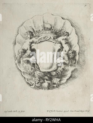 Sammlung von verschiedenen Launen und neue Designs für Kartuschen und Ornamente: Keine 7. Stefano Della Bella (Italienisch, 1610-1664). Ätzen Stockfoto