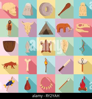 Steinzeit Symbole gesetzt. Flache Satz von Stone Age Vector Icons für Web Design Stock Vektor