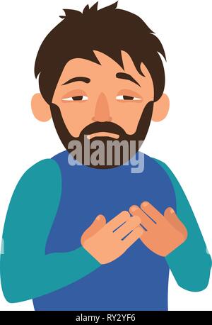 Mann Schmerz in der Brust. Cartoon von Mann Brustschmerzen vektor Symbol für Web Design auf weißem Hintergrund Stock Vektor