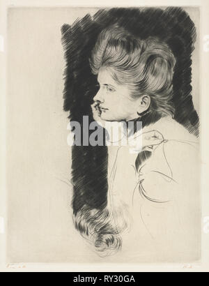 Kopf einer Frau. Paul César Helleu (Französisch, 1859-1927). Drypoint Stockfoto