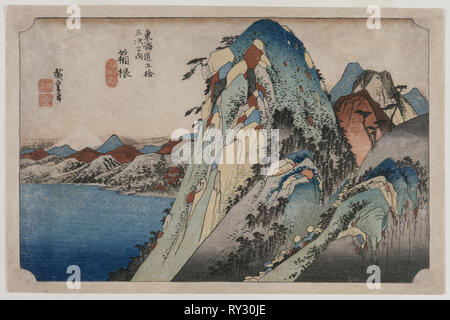 Bild des Sees in Hakone (aus der Serie 53 Stationen des Tokaido), 1833. Ando Hiroshige (Japanisch, 1797-1858). Farbe holzschnitt; Blatt: 22,6 x 35,3 cm (8 7/8 x 13 7/8 in Stockfoto