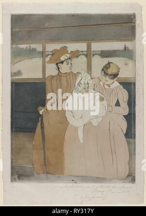 In den Omnibus, 1890-1891. Mary Cassatt (American, 1844-1926). Farbe kaltnadel und Aquatinta; Plattenrand: 36,6 x 26,8 cm (14 5/6 x 10 9/16 Zoll Stockfoto