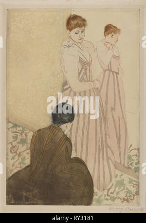 Die Montage, 1890-1891. Mary Cassatt (American, 1844-1926). Die kaltnadel und Aquatinta; Blatt: 42,7 x 31,4 cm (16 13/16 x 12 3/8 in.); Plattenrand: 37,6 x 25,5 cm (14 13/16 x 10 1/16 Stockfoto