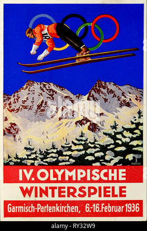 Olympischen Spielen 1936 in Berlin - 1936 Olympische Winterspiele in Garmisch Partenkirchen Deutschland Postkarte Stockfoto