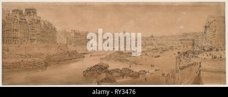Eine Auswahl von 20 der schönsten Ansichten in Paris: Blick auf die Stadt mit dem Louvre von der Pont Marie, 1802 übernommen. Thomas Girtin (British, 1775-1802). Soft-boden Ätzen mit bistre Waschen Stockfoto