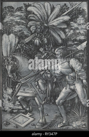 Der Ritter und Lansquenet, C. 1512. Hans Wechtlin (Deutsch, 1480/85/1526). Chiaroscuro Holzschnitt (Blau und Schwarz); Blatt: 27 x 18 cm (10 5/8 x 7 1/16 in Stockfoto