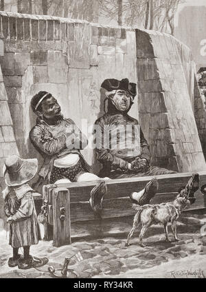 Zwei Verbrecher in der Bestände. Von Ilustracion Artistica, veröffentlicht 1887. Stockfoto