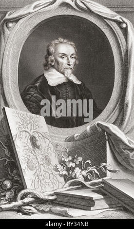 William Harvey, 1578 - 1657. Englischer Arzt. Erste Blutkreislauf zu beschreiben. Aus der Ausgabe 1813 Der Leiter der illustren Personen von Großbritannien, gestochen von Herrn Houbraken und Herr Vertue mit Ihrem Leben und Zeichen. Stockfoto