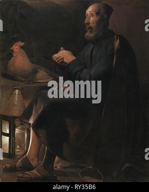 Der heilige Petrus bereut, 1645. Georges de La Tour (Französisch, 1593-1652). Öl auf Leinwand, gerahmt: 140,3 x 119,1 x 7 cm (55 1/4 x 46 7/8 x 2 3/4 in.); ohne Rahmen: 114 x 95 cm (44 7/8 x 37 3/8 in Stockfoto