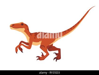 Braun Raptor. Niedliche Dinosaurier, cartoon Design. Flache Vector Illustration auf weißem Hintergrund. Tier von Jurassic Welt. Kleine Fleischfresser Dinosaurier Stock Vektor