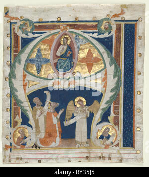 Historisierte Initiale (A) von einer Allmählichen: Christus in Herrlichkeit mit König David und Propheten, c. Exzidiert 1300-1340. Italien, Florenz (?), 14. Tusche, Tempera und Gold auf Pergament; Blatt: 28 x 24 cm (11 x 9 7/16 Stockfoto