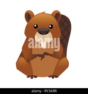 Cute Brown Beaver. Cartoon animal Design. Flache Vector Illustration auf weißem Hintergrund. Wald Einwohner. Wildes Tier mit braun rot. Stock Vektor