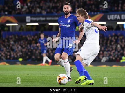 LONDON, ENGLAND - März 7, 2019: Olivier Giroud von Chelsea dargestellt, während der ersten Etappe der UEFA Europa League 2018/19 Letzten 16 Runden Spiel zwischen Chelsea FC (England) und Dynamo Kiew (Ukraine) an der Stamford Bridge. Stockfoto