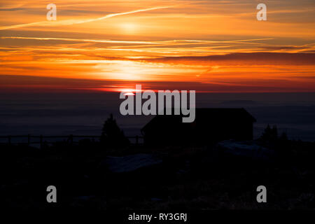 Sonnenaufgang auf dem Brocken im Harz Stockfoto