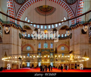 Innenraum der Süleymaniye Moschee in Fatih, Istanbul, Stockfoto