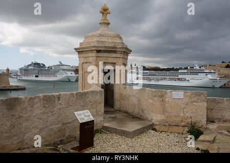 Blick auf Valletta, von Fort St. Angelo in Birgu, in Valletta, Malta, 26. Februar 2019. Stockfoto