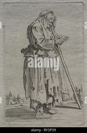 Alte Bettler Frau, 1600. Frankreich, 17. Ätzen Stockfoto