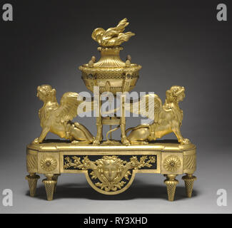 Feuerbock (chenet), C. 1785. Frankreich, 18. Vergoldeter Bronze; gesamt: 50,3 x 46,3 x 14 cm (19 13/16 x 18 1/4 x 5 1/2 in. Stockfoto