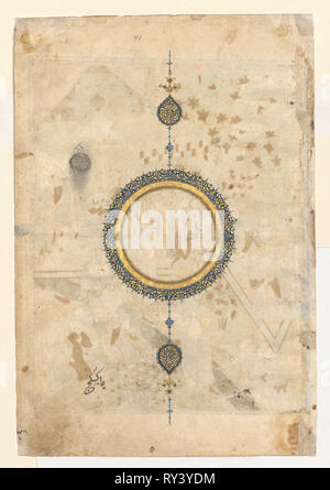 Shamsa, Rekto des rechten Folio, von einem Doppelzimmer - Seite Frontispiz einer Shahnama (Buch der Könige) von Firdausi (940-1019 oder 1025), C. 1444. Iran, Shiraz, Timurid Zeitraum, aus dem 15. Jahrhundert. Opak Aquarell und Gold auf Papier; Bild: 27,7 x 10,3 cm (10 7/8 x 4 1/16 in.); Insgesamt: 32,5 x 22,1 cm (12 13/16 x 8 11/16 in Stockfoto