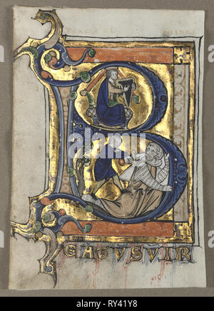Blatt ausgeschnitten aus einem Psalter: Erste B mit König David, C. 1260. Flandern, Lüttich (?), 13. Tempera und Gold auf Pergament; Blatt: 13 x 8,9 cm (5 1/8 x 3 1/2 in. Stockfoto