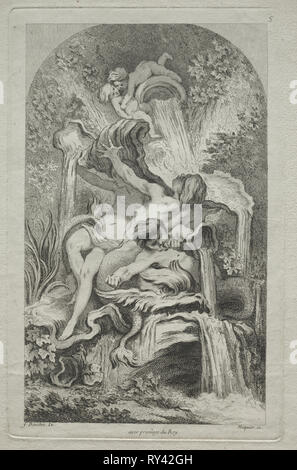 Buch der Brunnen: Nr. 5, C. 1736. Gabriel Huquier (Französisch, 1695-1772), nach François Boucher (Französisch, 1703-1770). Ätzen Stockfoto