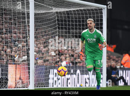 LONDON, ENGLAND - Februar 27, 2019: Vicente Guaita von Palace dargestellt während der 2018/19 Premier League Spiel zwischen Crystal Palace FC und Manchester United am Selhurst Park. Stockfoto