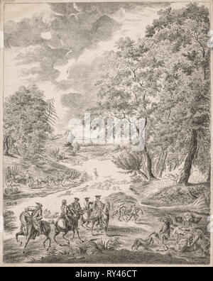 Die Hirsche zu jagen. Augustin de Saint-Aubin (Französisch, 1736-1807). Ätzen und Gravieren Stockfoto