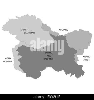 Karte von Kaschmir ist eine geographische Region des Indischen Subkontinents Stock Vektor