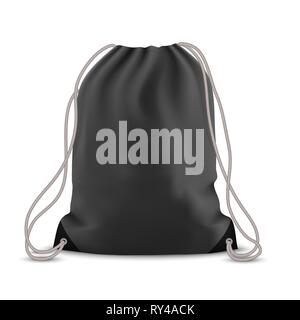 Schwarzer Rucksack Tasche. Sport Tasche mockup auf weißem Hintergrund Stock Vektor
